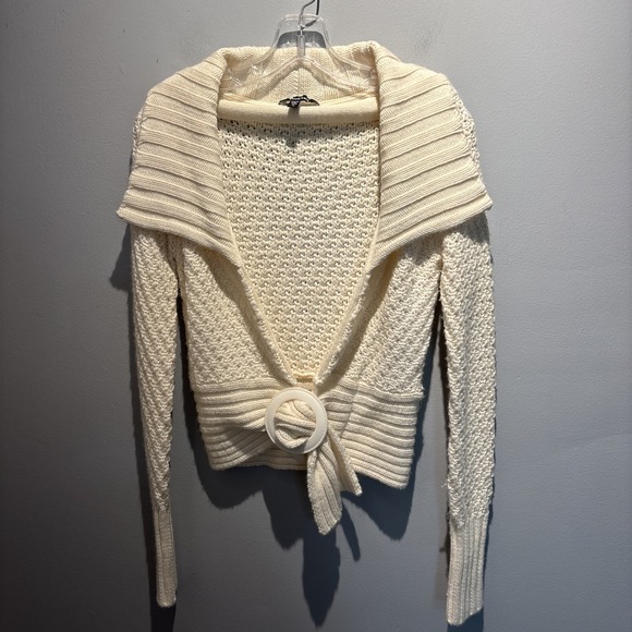 VTG BEBE CREAM KNIT CARDIGAN Wool Blend Preppy  Bohemian Cottage-core  Women's M - Picture 1 of 11